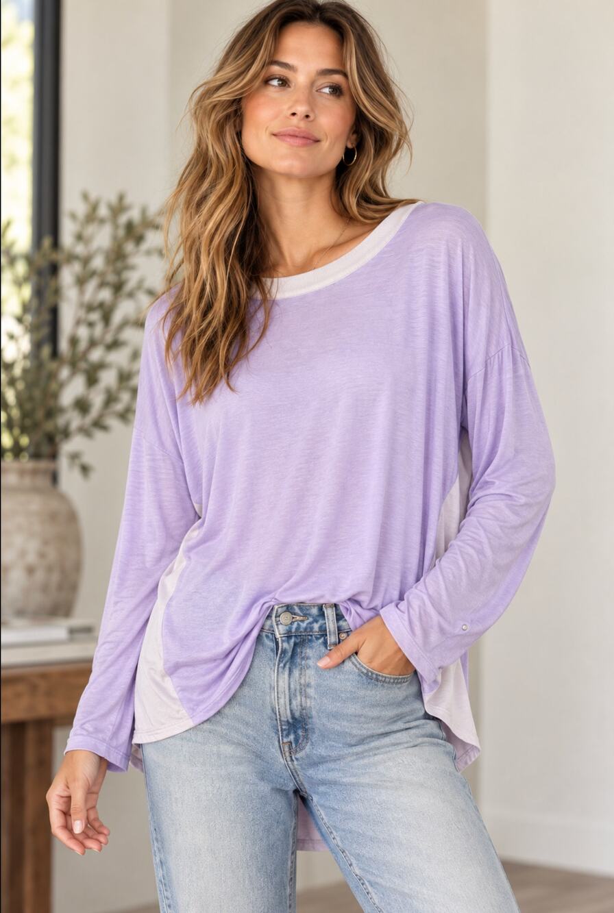 Vince Womens Top Silk Viscose Lilac Long Sleeve SZ M Designer Minimalist (Flaw)